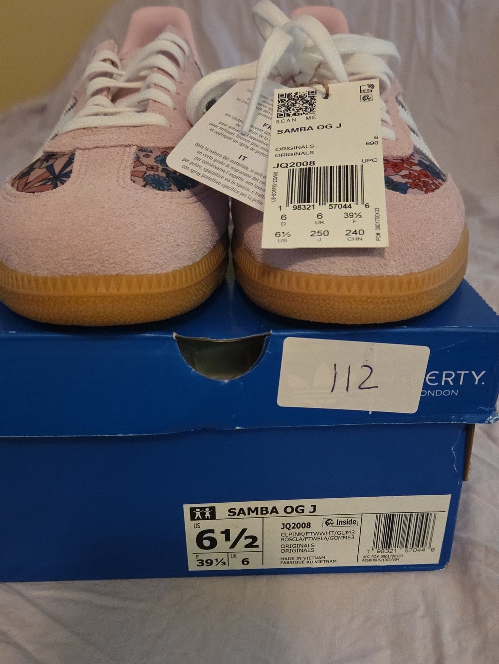 adidas Kids Samba OG J Liberty London Sneakers in Light Pink with Floral Accent